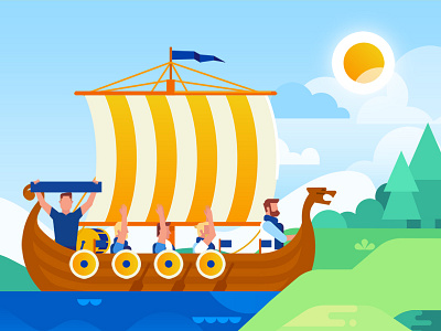 Drakkar boat drakkar flat illustration people