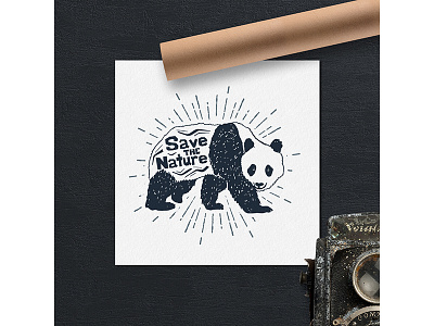 Save the Nature adventure badge design grunge hipster logo nature panda typography vintage