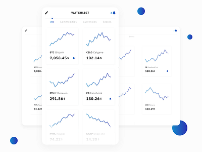 Watchlist app - Watchlist view app finance fintech gradient interaction design investing trading ui uidesign ux uxdesign watchlist