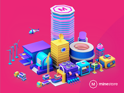 minestore - hero illustration 3d e commerce illustration ui web