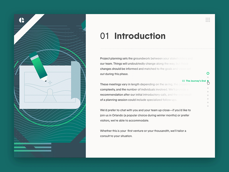 Project Planning Guide abstract blue flat gradient green illustration layout navigation