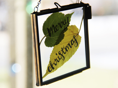 Merry calligraphy christmas christmas ornament hand lettering leaves metallic metallic markers ornament pressed leaves
