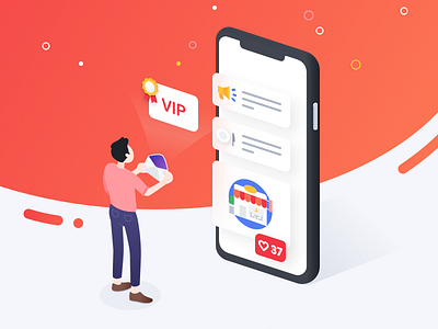 Getting VIP 3d dots figure gradient illustration iphone iphonex man red ui vip