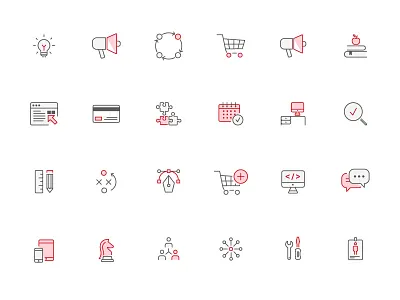Icons design flat glyph icon icons iconset illustration red set ui website