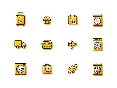 Laundry Icons icons illustration laundry lines set shapes yellow
