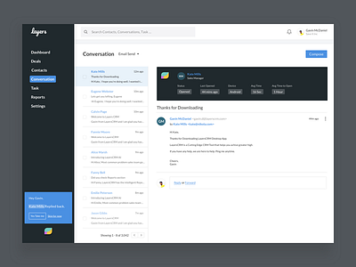 LayersCRM - Conversation Module ai analytics app clean dashboard design email interface layerscrm layout ui ux