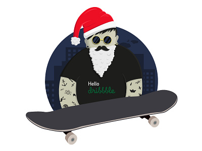 Hello Dribbble first hello illustration parisot santa skate vianney