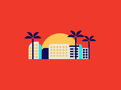 Hello Dribbble bright illustration palms summer town vibes