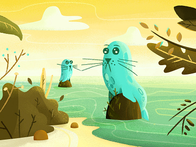 Seals 2d illustration character design sea seal