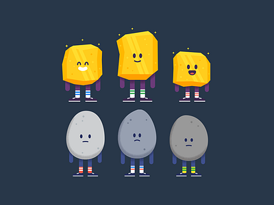 😊 Gold ☹️ Rocks character design gold gravels happy illustration rocks sad