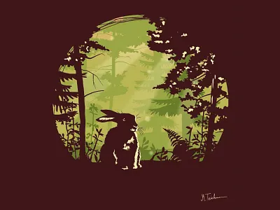 Silhouette Rabbit brown digital forest green illustration illustrator nature rabbit shadow silhouettes sunlight tree