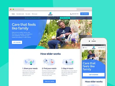 elder / website launch art direction brand care care home casestudy creative healthcare illustration logo rebrand ui ux