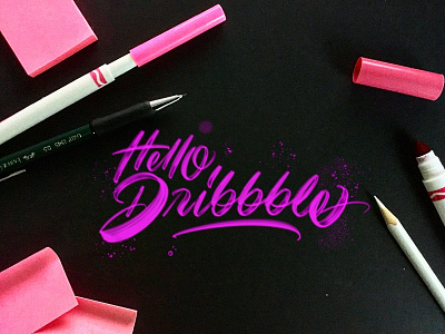 Hello Dribbble! calligraphy design dribbble handlettering illustration lettering