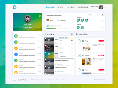 Dashboard Ouiexpat app dashboard design job travel ui web