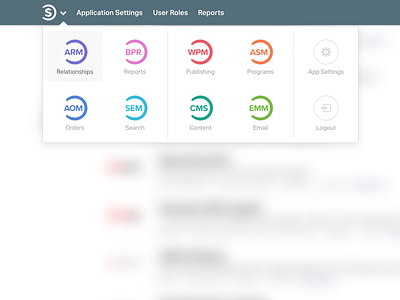 Systems Hub - suite of web apps - app selector dropdown app apps colorful dropdown global dropdown hub icons popover selector settings suite systems