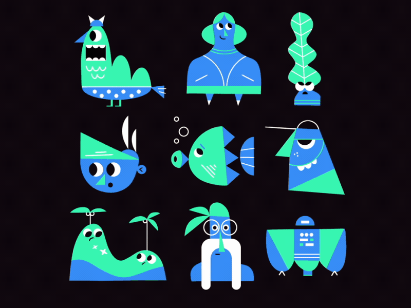 Shapes animation characters design gif illustration loop shapes