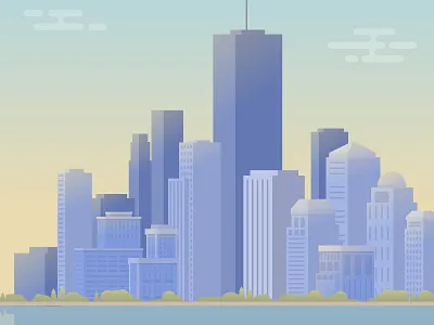 Cityscape blue buildings city dawn digital gradient illustration onboarding vector