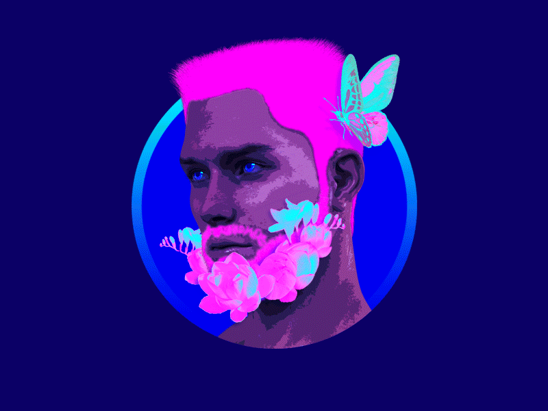 The Flower Beard animation design flat flowers gay gif graphic design illustration lgbt male man motion nature neon photoshop pink queer retro retrowave vaporwave