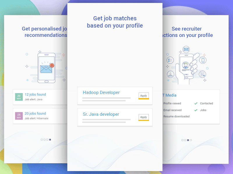 Shine.com Onboarding Screens app clean flat mobile onboarding ui ux