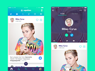 Social Superstar Feed & Profile aggregator app blue feed gradient green ios mobile music photo social