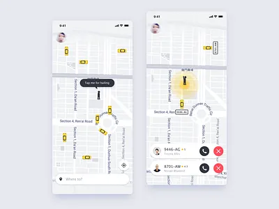 Taxi UI app car drive haling ios map passenger ride taxi track