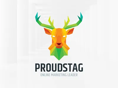 Proud Stag Logo Template deer head logo low poly polygon stag template vector