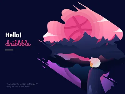 Hello Dribbble color dribbble first hello illustration mountain shot ui
