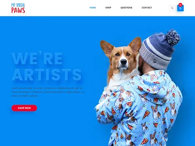 My Special Paws blue dog ecommerce landing page pet pet clothing product shop website