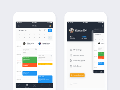 Calendar app calendar clean color material menu minimal mobile reservation tasks ui ux