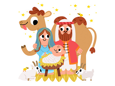 A Superstar is born! animals illustration illustrator jesus joseph kids mary nativity toddler