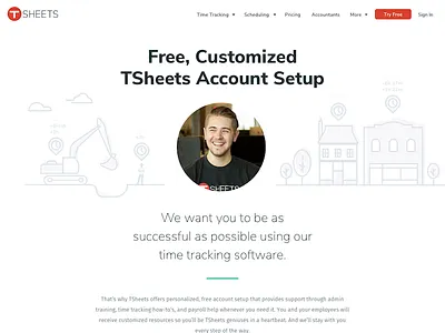 TSheets Account Setup account setup construction landing landing page scene illustration small business support time tracking tsheets