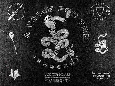 AVFTI/ANTI-FLAG/STRAY FROM THE PATH badge band illustration knife merch rose snake t shirt typography