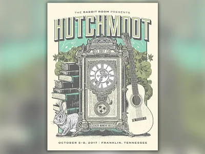 Hutchmoot Event Poster blue bunny design event hutchmoot poster print rabbit screen print texture yellow