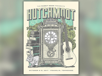 Hutchmoot Event Poster blue bunny design event hutchmoot poster print rabbit screen print texture yellow