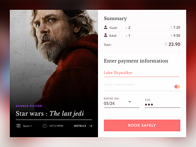 Daily 002 Checkout - Star wars : the last jedi card checkout dailyui design jedi mastercard red skywalker star wars ui ux