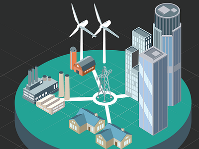 Power Grid Vectors buildings city coal electricity farm grid illustration infographic isometric power vector wind