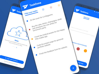TaskDone Redesign android blue interface material minimal productivity simple task to do ui ux white