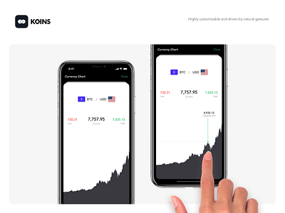 Koins - Historical Charts converter currency dark dieter flat ios iphone minimalist notch ui white x