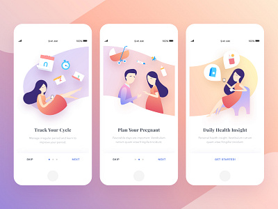 Period Tracker Onboarding illustration mobile onboarding