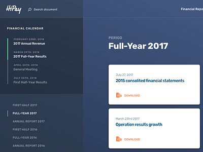 Financial Reports bar dark document download finance investment navigation payment search ui
