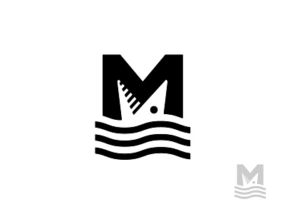 M+Fish fish geometry letter logo mark symbol