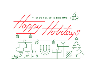 Happy Holidays card custom type hand lettering line work menorah mug presents snapshot interactive star stockings tea typography