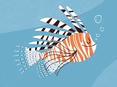 A Lionfish bubbles cartoon childrens book fish hand drawn illustration lionfish texture underwater