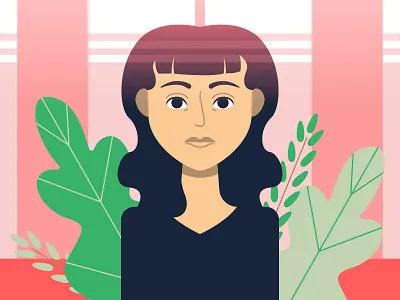 Self Portrait illustration leaf mint pink portrait salmon woman