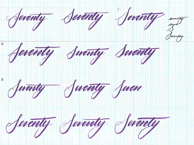 Seventy Anniversary brush handlettering iterations lettering seventy