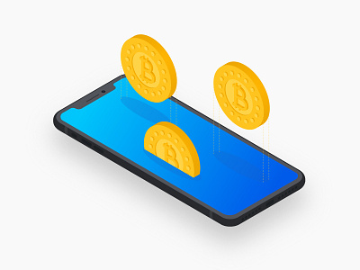 Bitcoin - Mobile Concept bitcoin cryptocurrency currency distributed down fall illustration iphone x isometric mobile system virtual