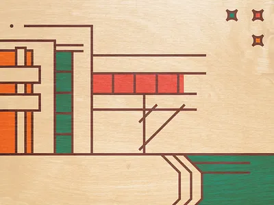 House on the coast abstract architecture coast color falling water flat geometric house illustrator line stars wood