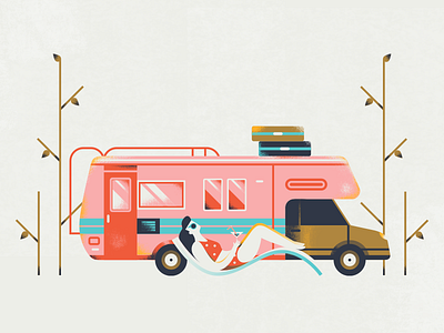 Airbnb 2018 Travel Trends - RV airbnb car flat illustration outdoor road trip rv summer sunbathing texture travel vector