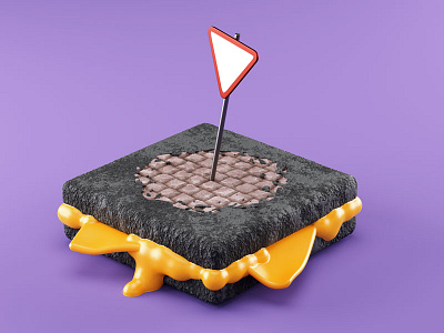 Full grain 3d asphalt bread c4d illustration road sandwich