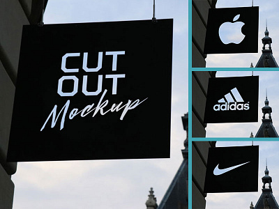 Free Cutout Wall Hanging Shop Sign Board Mockup PSD cutout mockup free mockup mockup mockup psd outdoor mockup psd shop sign mockup sign board mockup sign mockup wall hanging sign mockup
